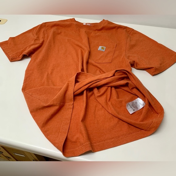 Men's Large Heather Orange 60/40 Cotton/Poly Utility Pocket T Shirt - Picture 13 of 16